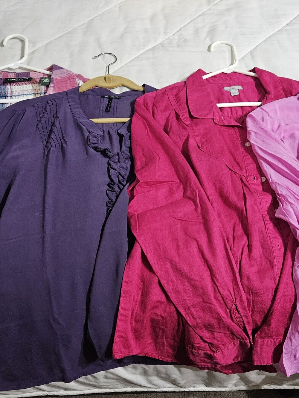 Purple Ruffle,Plaid, Fuchsia, Pink Long Sleeves Set Of Four Shirts
